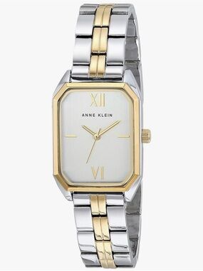 Anne Klein Two-Tone Silver and Gold Rectangular Bracelet Watch